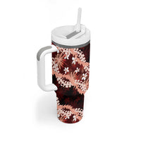Puakenikeni Maile Lei Tumbler With Handle Frangipani Red Tropical Leaves