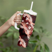 Puakenikeni Maile Lei Tumbler With Handle Frangipani Red Tropical Leaves