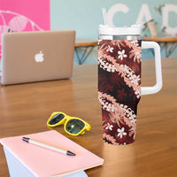 Puakenikeni Maile Lei Tumbler With Handle Frangipani Red Tropical Leaves