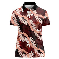 Puakenikeni Maile Lei Women Polo Shirt Frangipani Red Tropical Leaves
