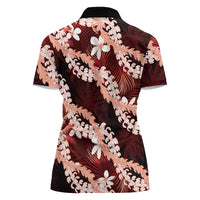 Puakenikeni Maile Lei Women Polo Shirt Frangipani Red Tropical Leaves