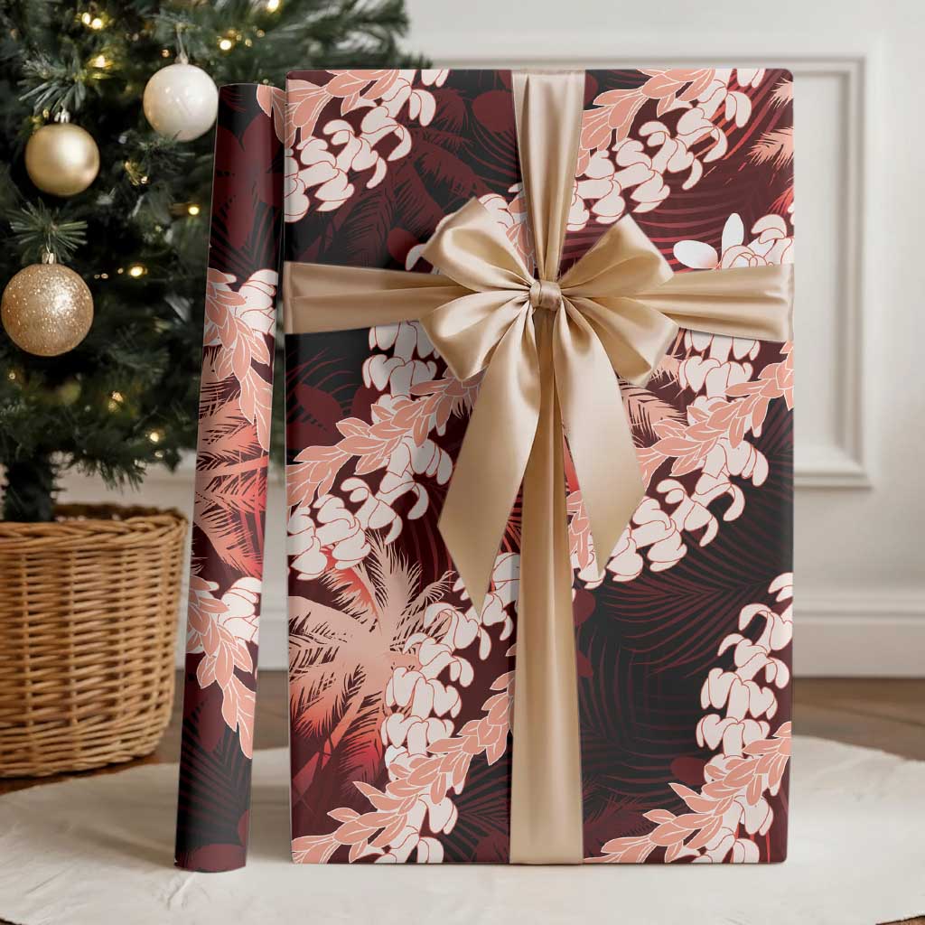 Puakenikeni Maile Lei Wrapping Paper Frangipani Red Tropical Leaves