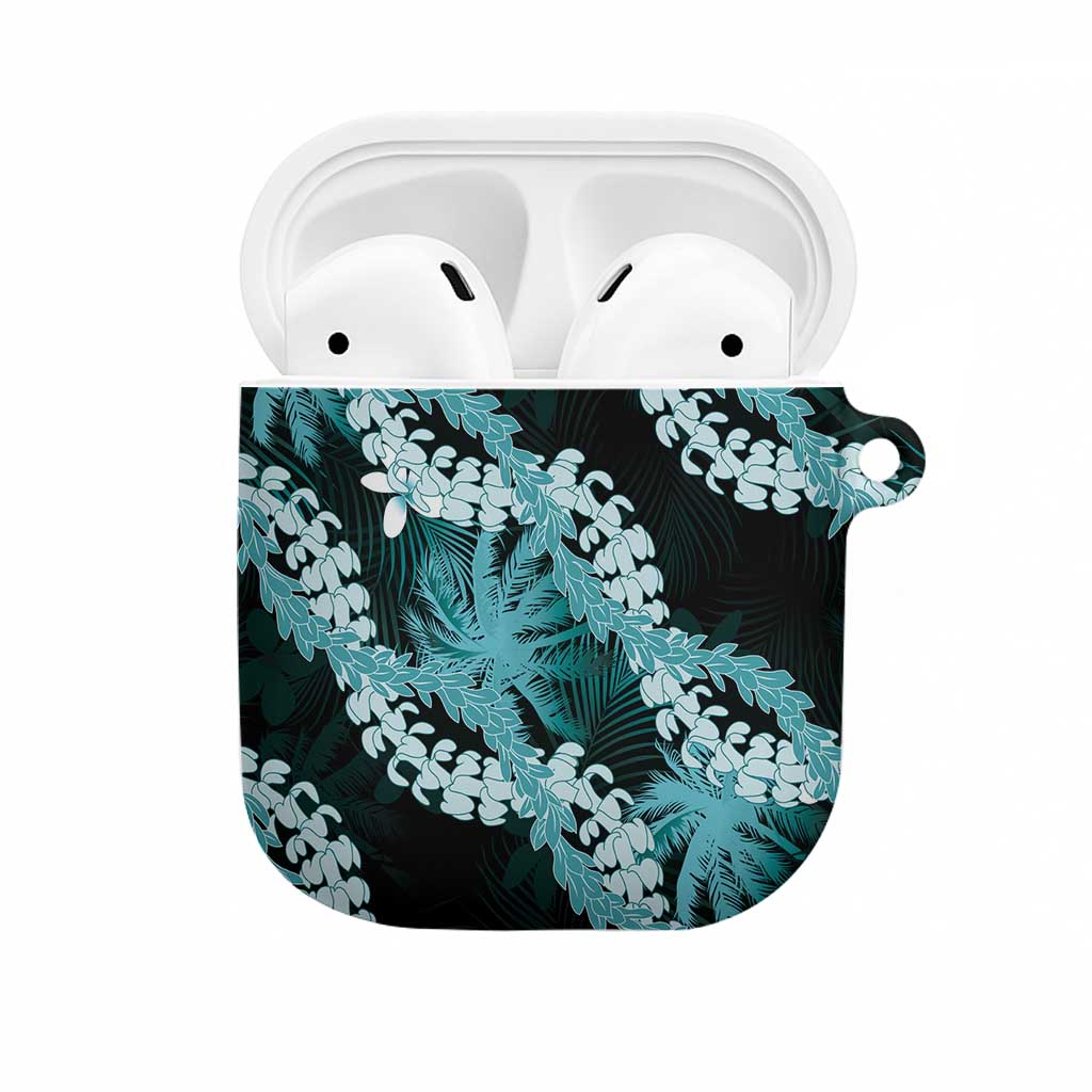 Puakenikeni Maile Lei AirPods Case Frangipani Turquoise Tropical Leaves