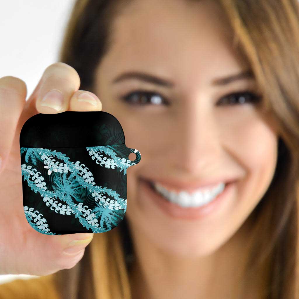 Puakenikeni Maile Lei AirPods Case Frangipani Turquoise Tropical Leaves