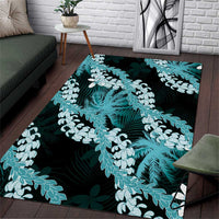 Puakenikeni Maile Lei Area Rug Frangipani Turquoise Tropical Leaves