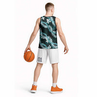 Puakenikeni Maile Lei Basketball Jersey Frangipani Turquoise Tropical Leaves