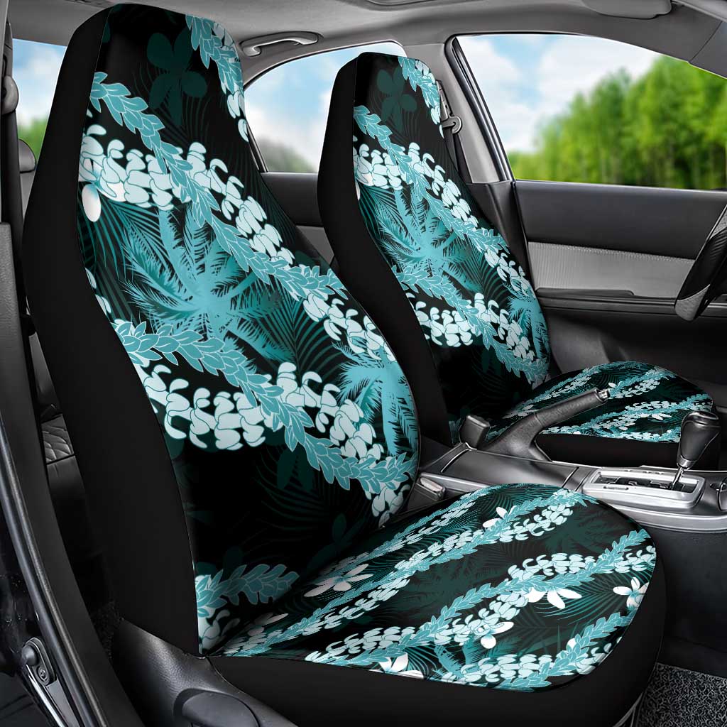 Puakenikeni Maile Lei Car Seat Cover Frangipani Turquoise Tropical Leaves