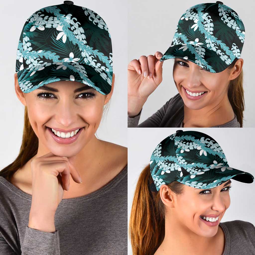 Puakenikeni Maile Lei Classic Cap Frangipani Turquoise Tropical Leaves