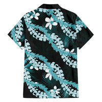 Puakenikeni Maile Lei Family Matching Long Sleeve Bodycon Dress and Hawaiian Shirt Frangipani Turquoise Tropical Leaves LT01 - Polynesian Pride