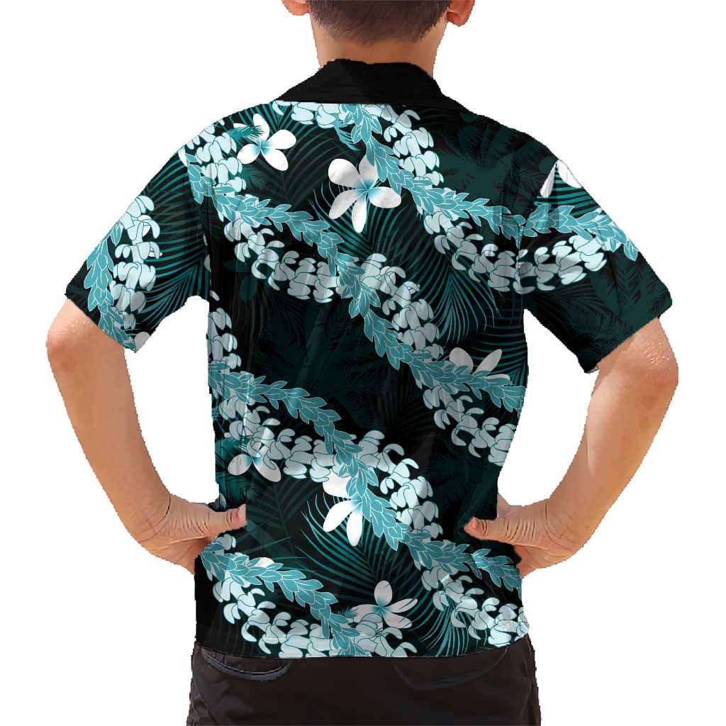 Puakenikeni Maile Lei Family Matching Off The Shoulder Long Sleeve Dress and Hawaiian Shirt Frangipani Turquoise Tropical Leaves LT01 - Polynesian Pride