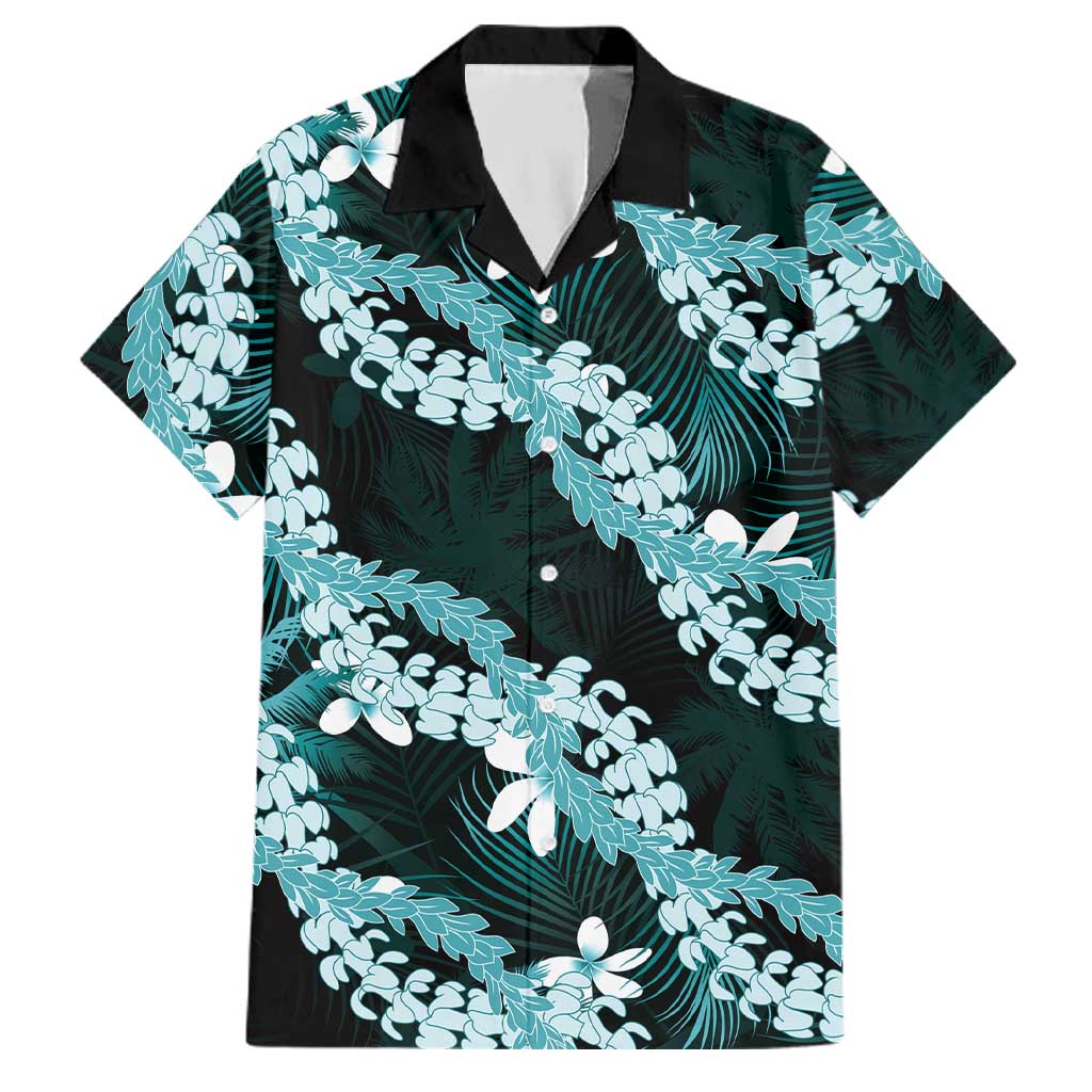 Puakenikeni Maile Lei Family Matching Off The Shoulder Long Sleeve Dress and Hawaiian Shirt Frangipani Turquoise Tropical Leaves LT01 Dad's Shirt - Short Sleeve Turquoise - Polynesian Pride