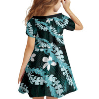 Puakenikeni Maile Lei Family Matching Off Shoulder Short Dress and Hawaiian Shirt Frangipani Turquoise Tropical Leaves LT01 - Polynesian Pride