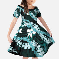 Puakenikeni Maile Lei Family Matching Tank Maxi Dress and Hawaiian Shirt Frangipani Turquoise Tropical Leaves LT01 Daughter's Dress Turquoise - Polynesian Pride