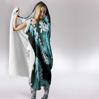 Puakenikeni Maile Lei Hooded Blanket Frangipani Turquoise Tropical Leaves
