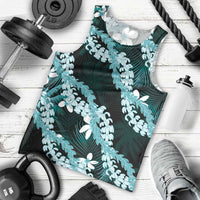 Puakenikeni Maile Lei Men Tank Top Frangipani Turquoise Tropical Leaves