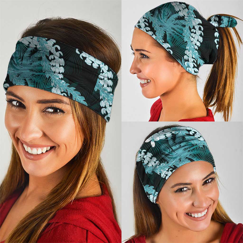Puakenikeni Maile Lei Neck Gaiter Frangipani Turquoise Tropical Leaves