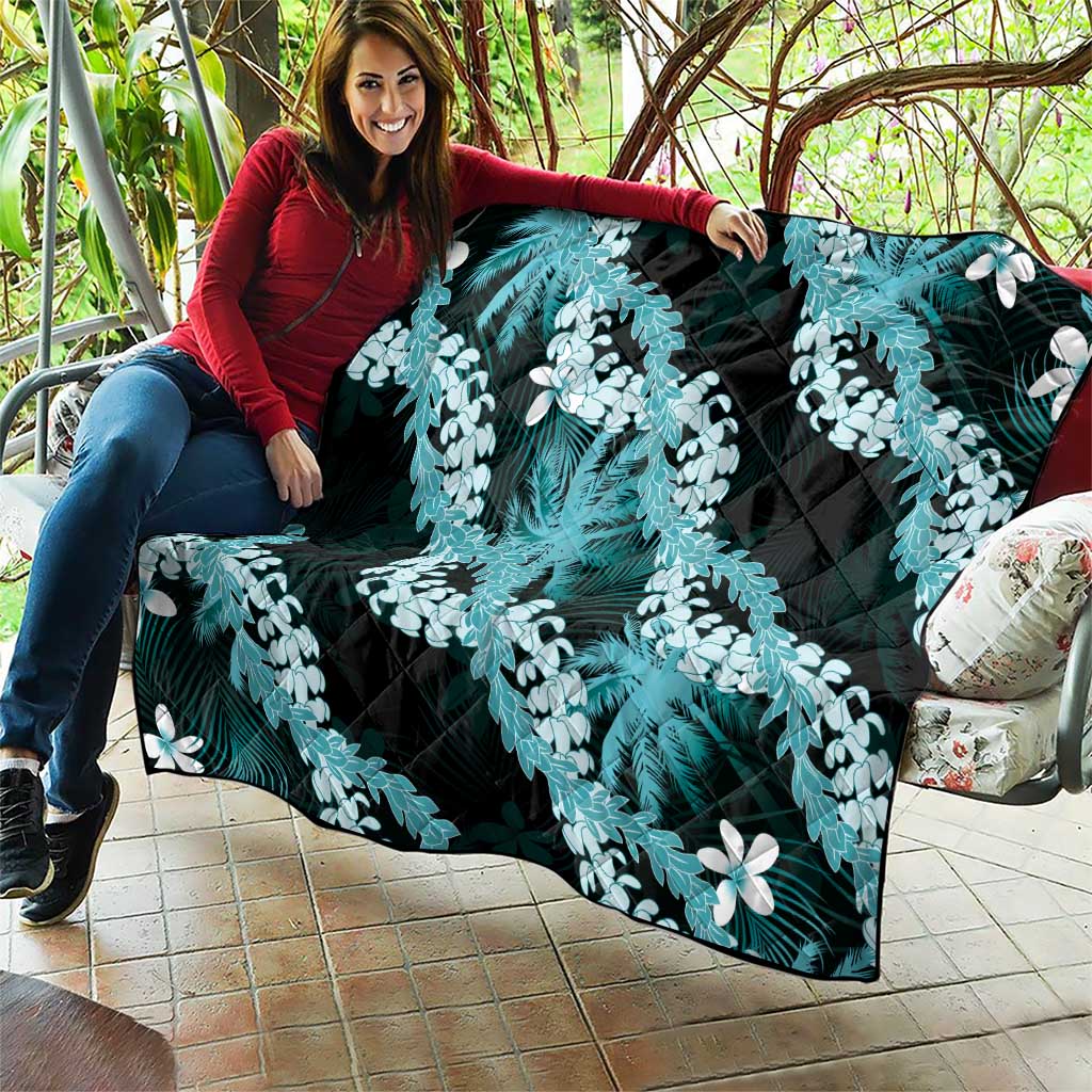Puakenikeni Maile Lei Quilt Frangipani Turquoise Tropical Leaves
