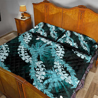 Puakenikeni Maile Lei Quilt Bed Set Frangipani Turquoise Tropical Leaves