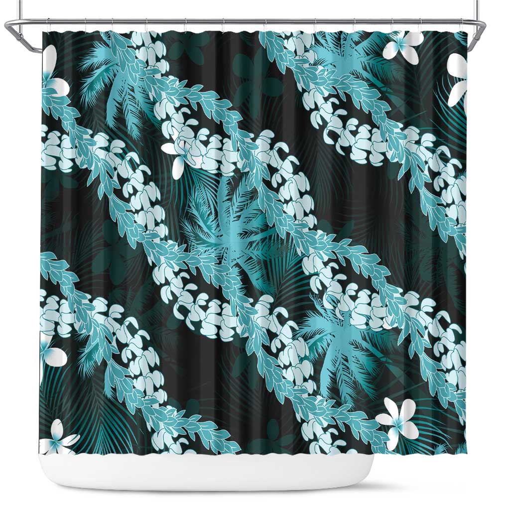 Puakenikeni Maile Lei Shower Curtain Frangipani Turquoise Tropical Leaves