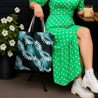 Puakenikeni Maile Lei Tote Bag Frangipani Turquoise Tropical Leaves