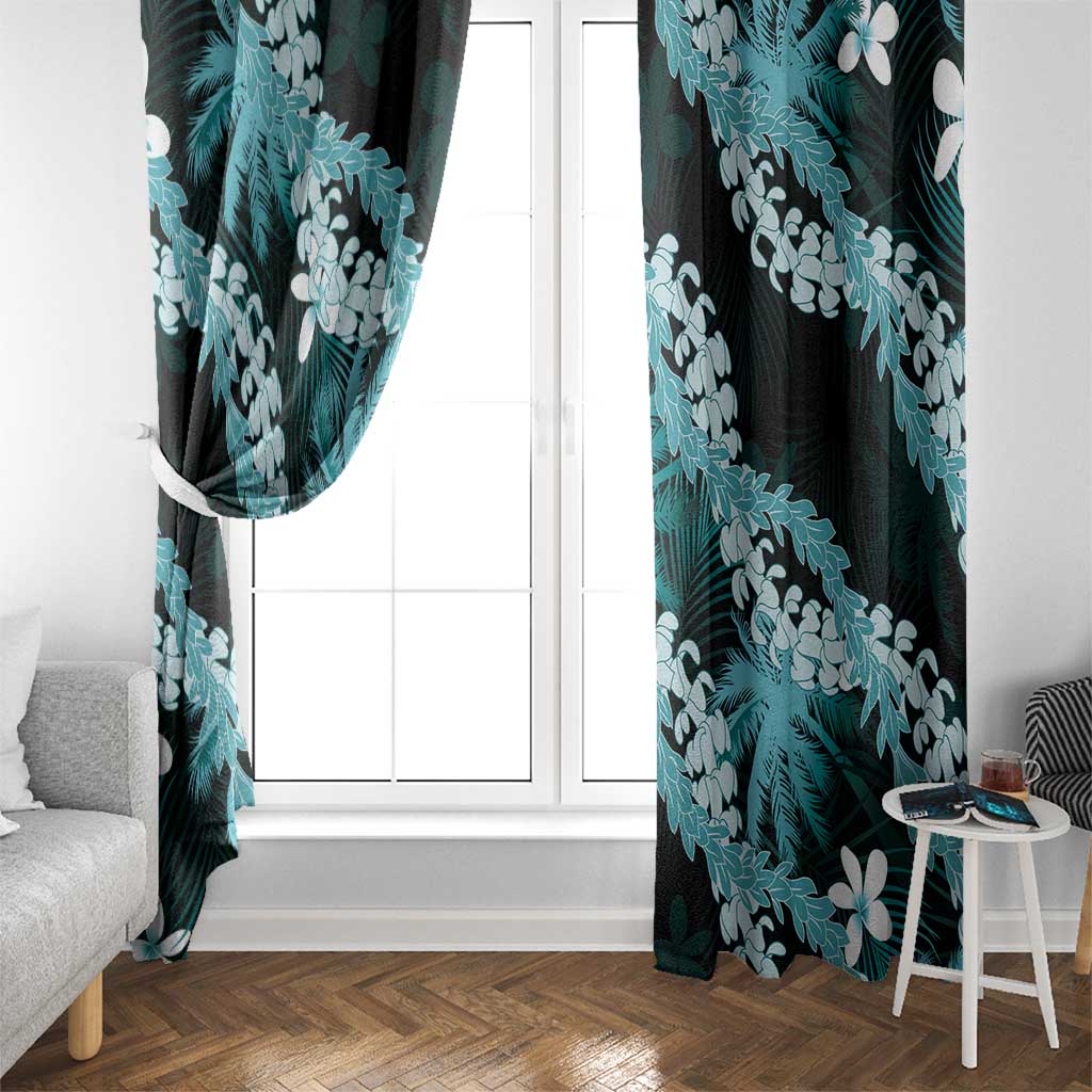 Puakenikeni Maile Lei Window Curtain Frangipani Turquoise Tropical Leaves