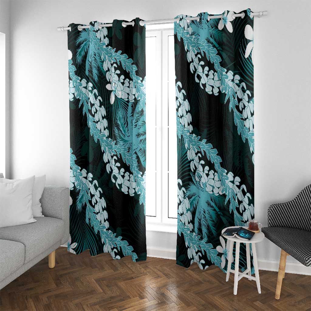 Puakenikeni Maile Lei Window Curtain Frangipani Turquoise Tropical Leaves