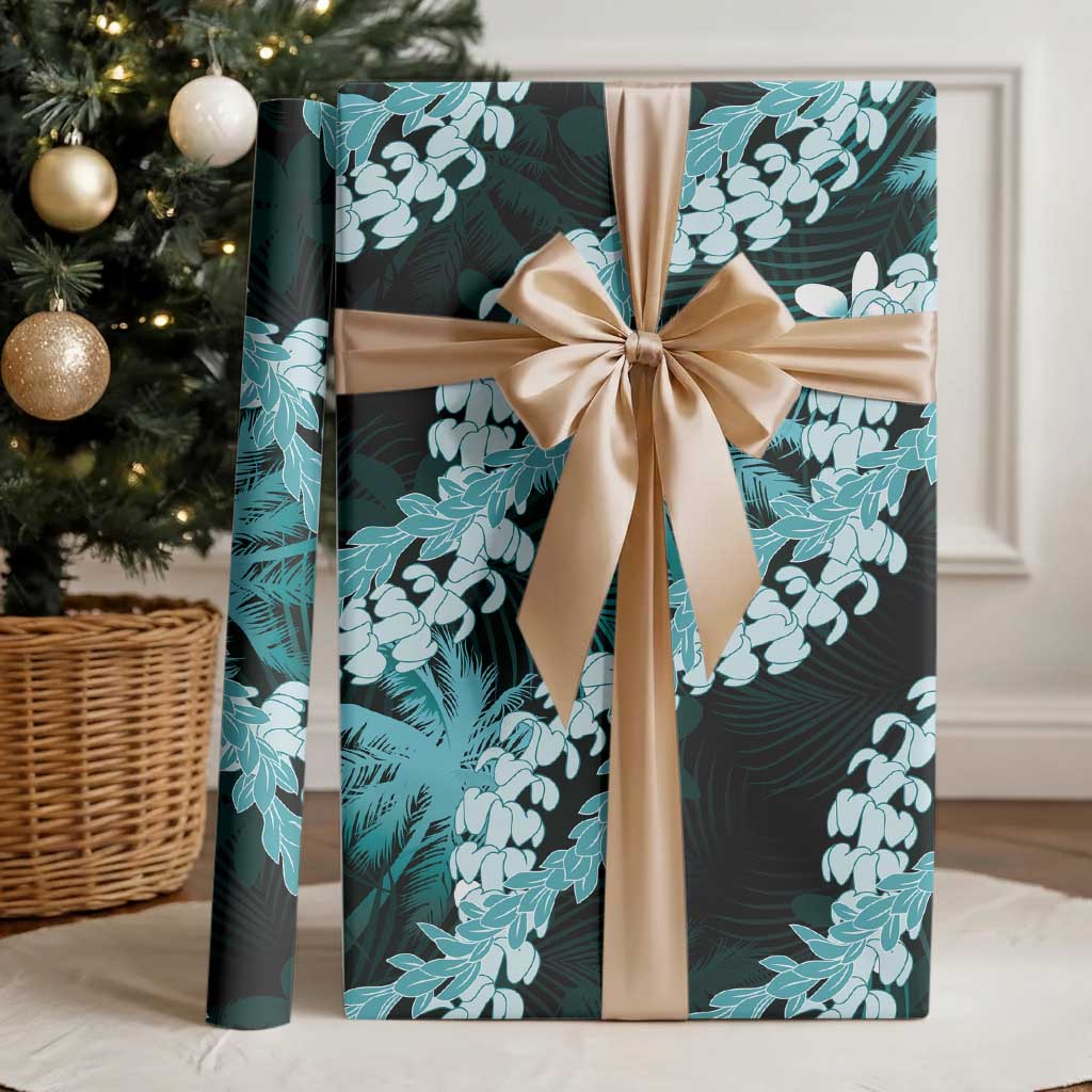 Puakenikeni Maile Lei Wrapping Paper Frangipani Turquoise Tropical Leaves