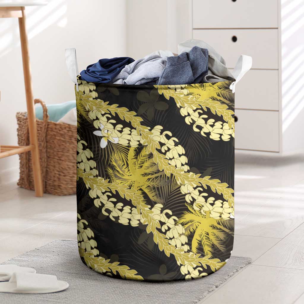 Puakenikeni Maile Lei Laundry Basket Frangipani Yellow Tropical Leaves