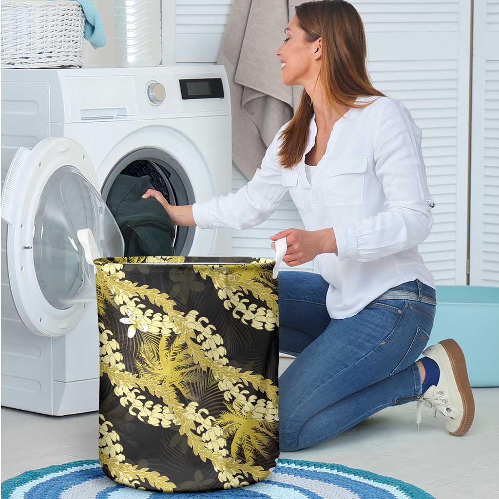 Puakenikeni Maile Lei Laundry Basket Frangipani Yellow Tropical Leaves