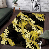 Puakenikeni Maile Lei Area Rug Frangipani Yellow Tropical Leaves