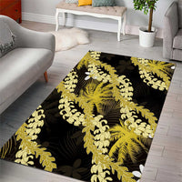 Puakenikeni Maile Lei Area Rug Frangipani Yellow Tropical Leaves