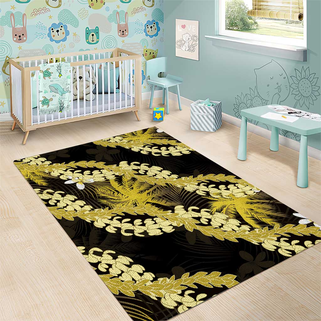 Puakenikeni Maile Lei Area Rug Frangipani Yellow Tropical Leaves