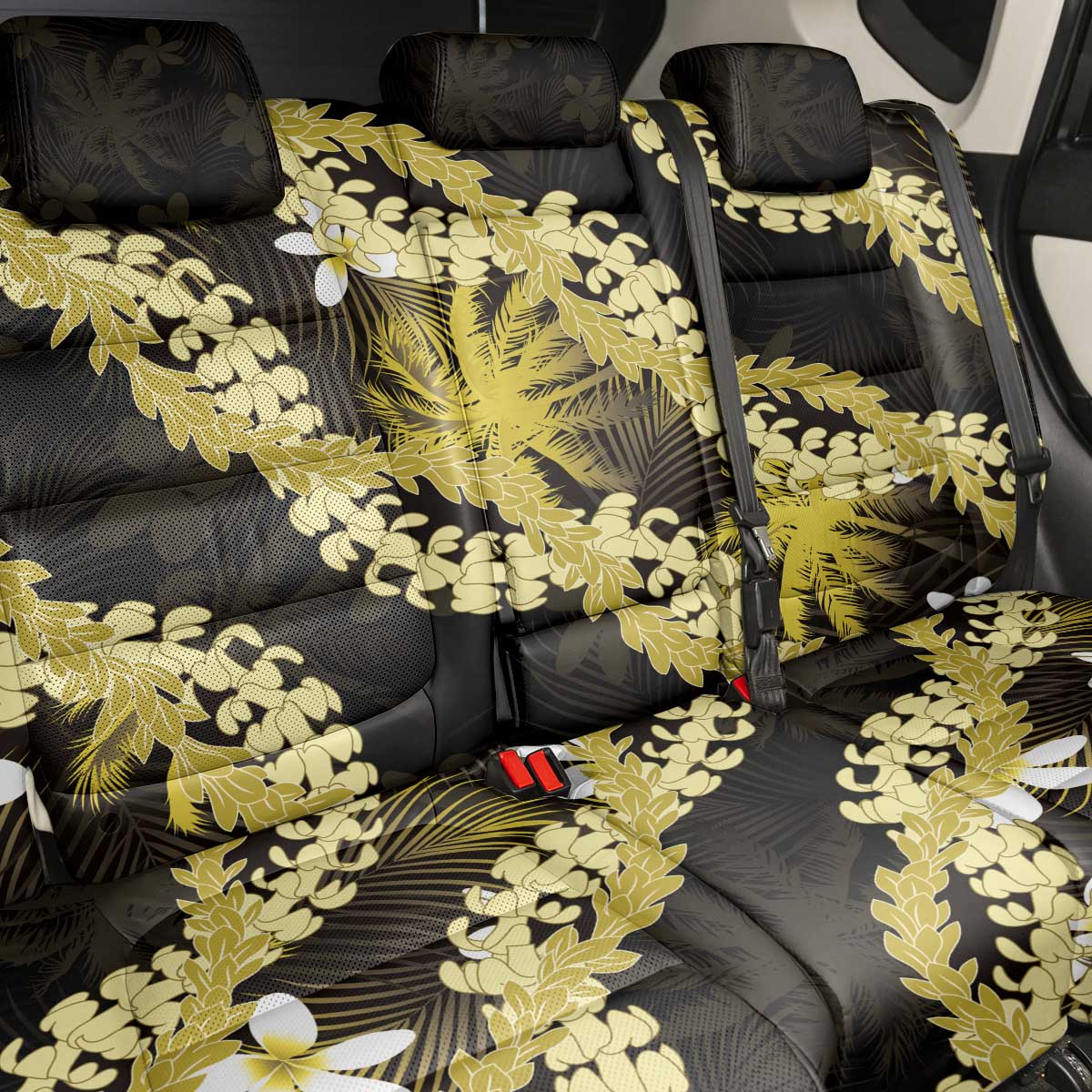 Puakenikeni Maile Lei Back Car Seat Cover Frangipani Yellow Tropical Leaves