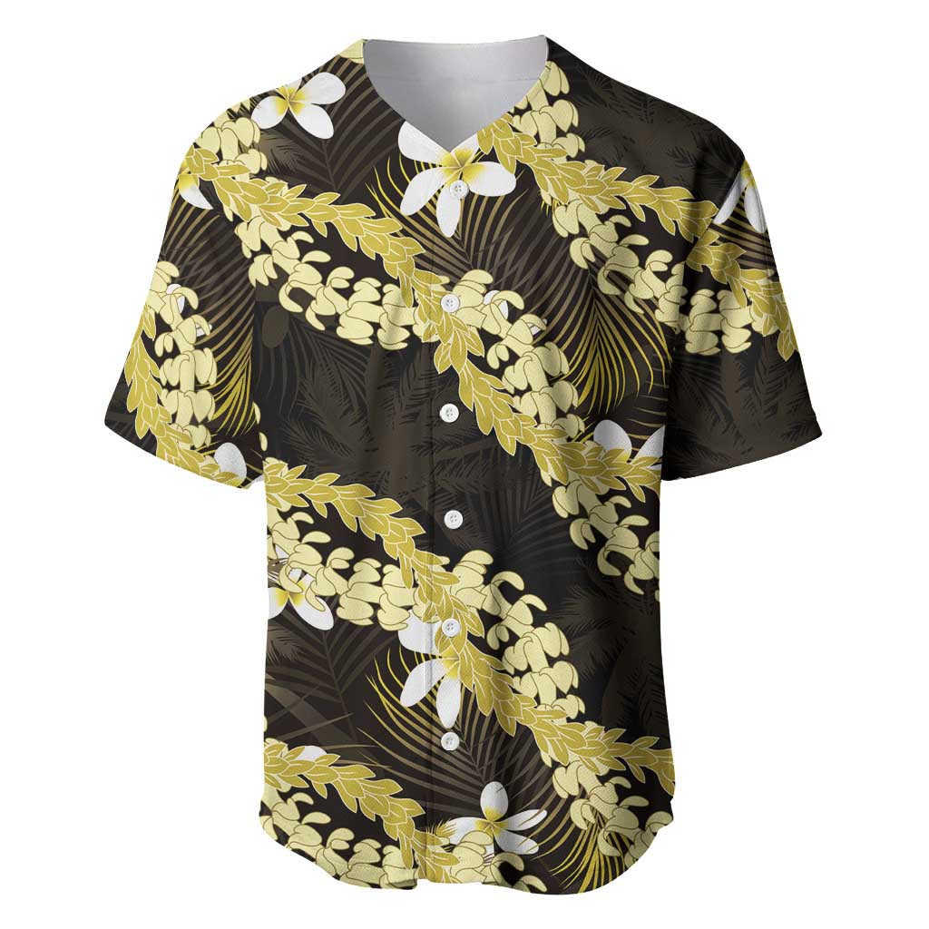 Puakenikeni Maile Lei Baseball Jersey Frangipani Yellow Tropical Leaves