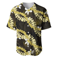 Puakenikeni Maile Lei Baseball Jersey Frangipani Yellow Tropical Leaves