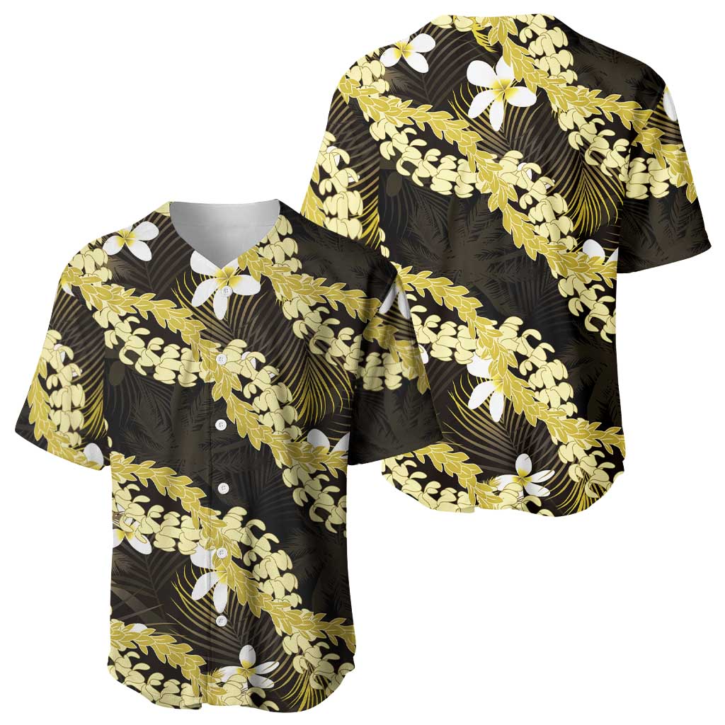 Puakenikeni Maile Lei Baseball Jersey Frangipani Yellow Tropical Leaves