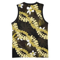 Puakenikeni Maile Lei Basketball Jersey Frangipani Yellow Tropical Leaves LT01 - Polynesian Pride
