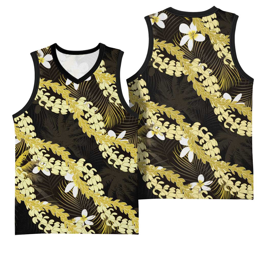 Puakenikeni Maile Lei Basketball Jersey Frangipani Yellow Tropical Leaves LT01 - Polynesian Pride