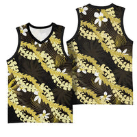 Puakenikeni Maile Lei Basketball Jersey Frangipani Yellow Tropical Leaves LT01 - Polynesian Pride