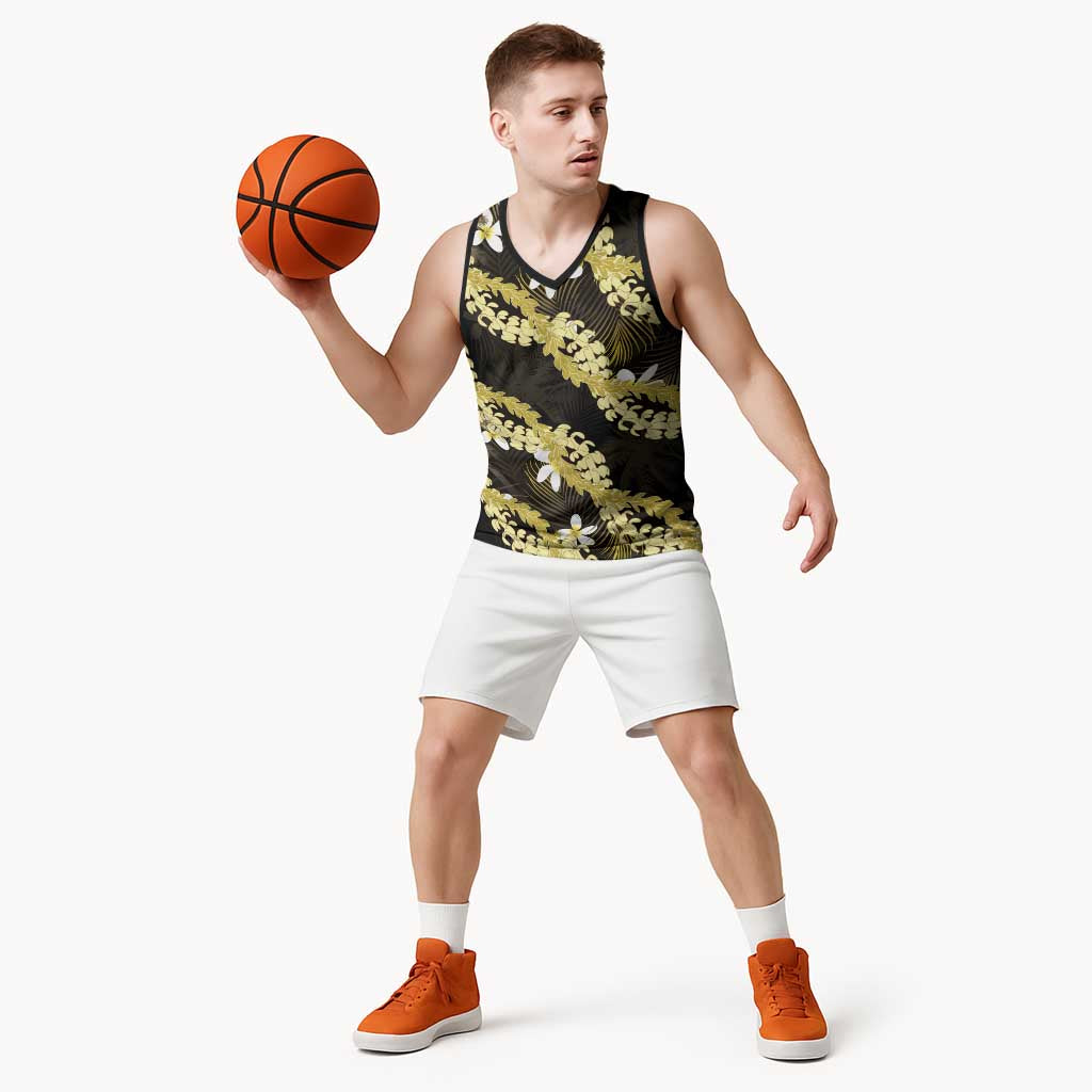Puakenikeni Maile Lei Basketball Jersey Frangipani Yellow Tropical Leaves LT01 - Polynesian Pride