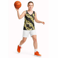 Puakenikeni Maile Lei Basketball Jersey Frangipani Yellow Tropical Leaves LT01 - Polynesian Pride