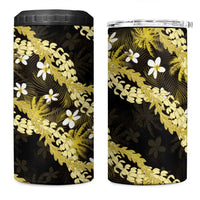 Puakenikeni Maile Lei 4 in 1 Can Cooler Tumbler Frangipani Yellow Tropical Leaves