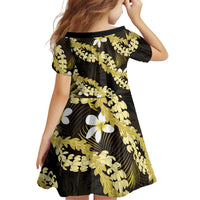 Puakenikeni Maile Lei Family Matching Long Sleeve Bodycon Dress and Hawaiian Shirt Frangipani Yellow Tropical Leaves LT01 - Polynesian Pride