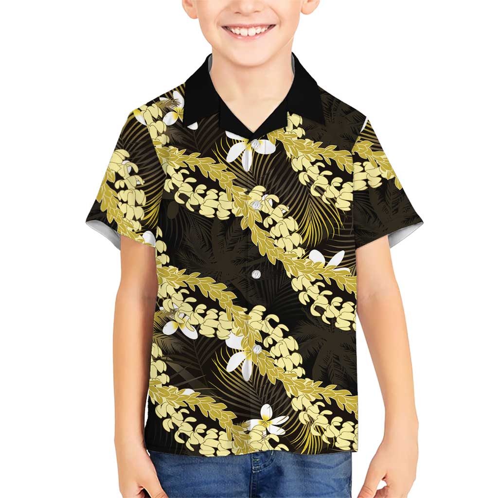 Puakenikeni Maile Lei Family Matching Off Shoulder Maxi Dress and Hawaiian Shirt Frangipani Yellow Tropical Leaves LT01 Son's Shirt Yellow - Polynesian Pride