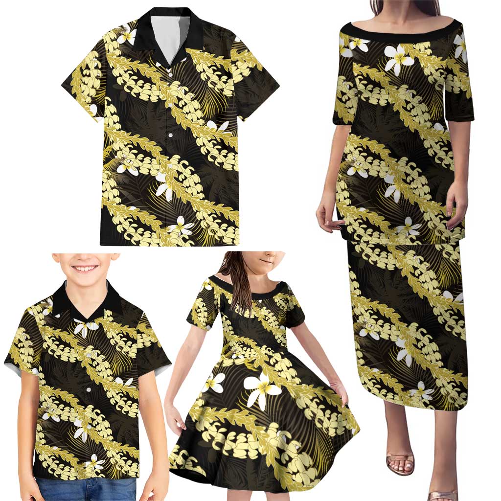 Puakenikeni Maile Lei Family Matching Puletasi and Hawaiian Shirt Frangipani Yellow Tropical Leaves LT01 - Polynesian Pride