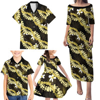 Puakenikeni Maile Lei Family Matching Puletasi and Hawaiian Shirt Frangipani Yellow Tropical Leaves LT01 - Polynesian Pride
