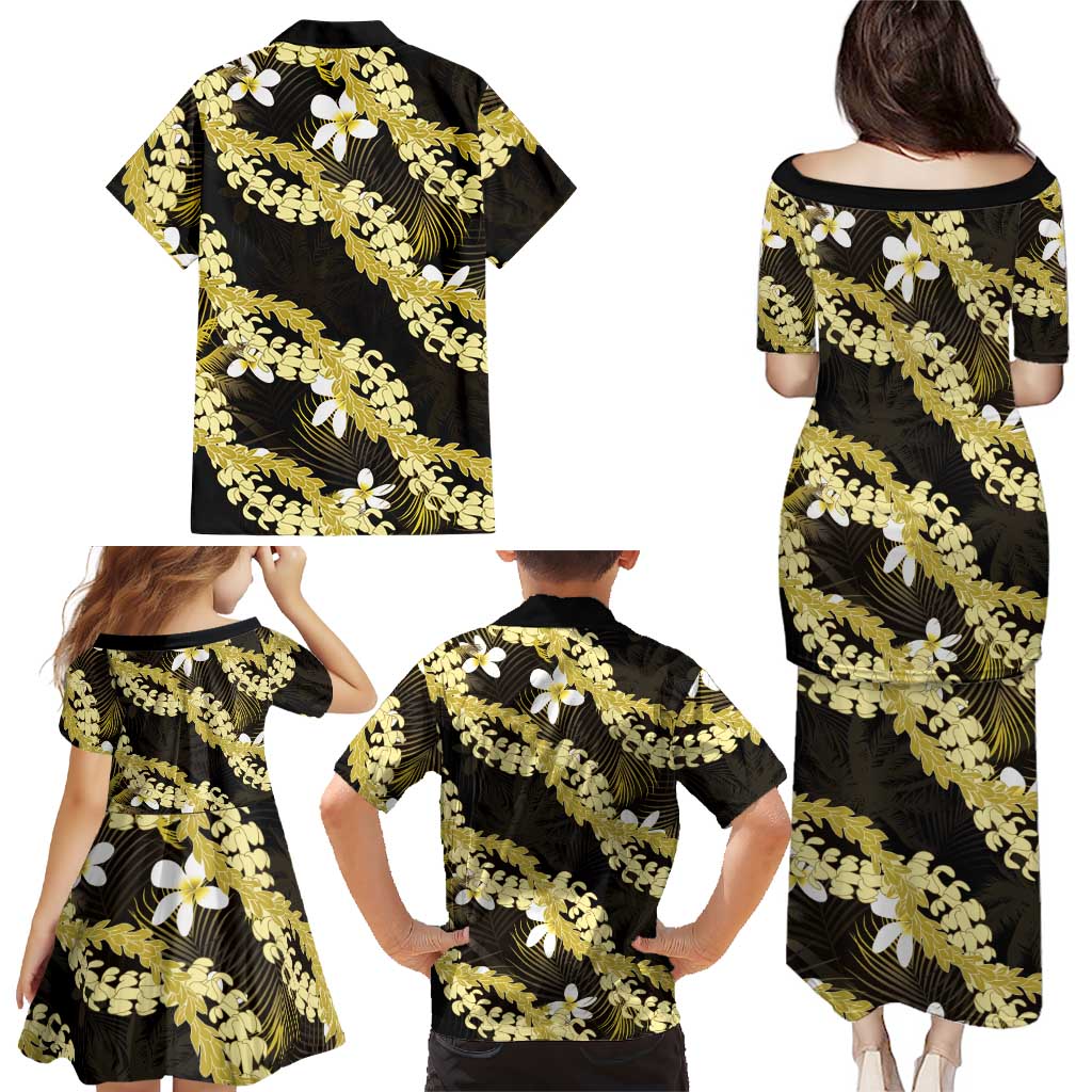 Puakenikeni Maile Lei Family Matching Puletasi and Hawaiian Shirt Frangipani Yellow Tropical Leaves LT01 - Polynesian Pride
