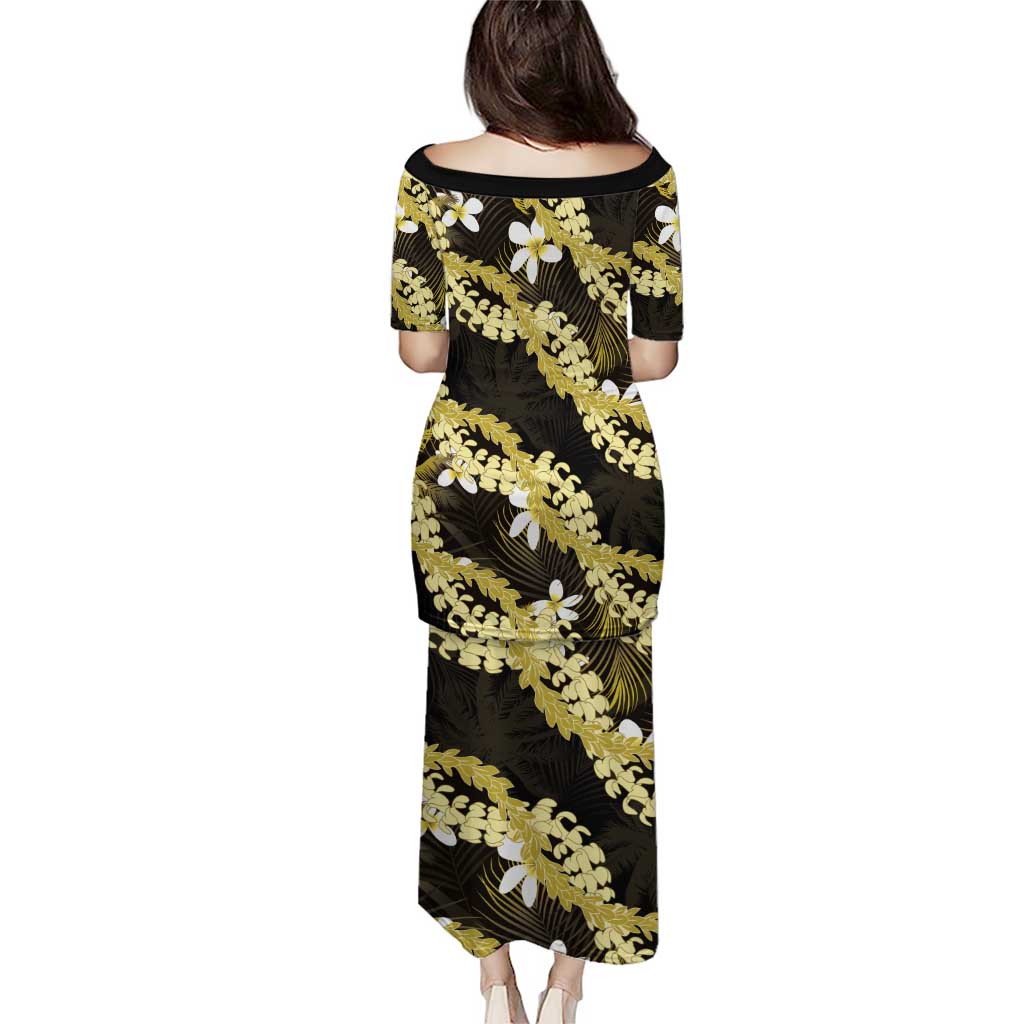 Puakenikeni Maile Lei Family Matching Puletasi and Hawaiian Shirt Frangipani Yellow Tropical Leaves LT01 - Polynesian Pride