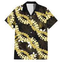 Puakenikeni Maile Lei Family Matching Tank Maxi Dress and Hawaiian Shirt Frangipani Yellow Tropical Leaves LT01 Dad's Shirt - Short Sleeve Yellow - Polynesian Pride
