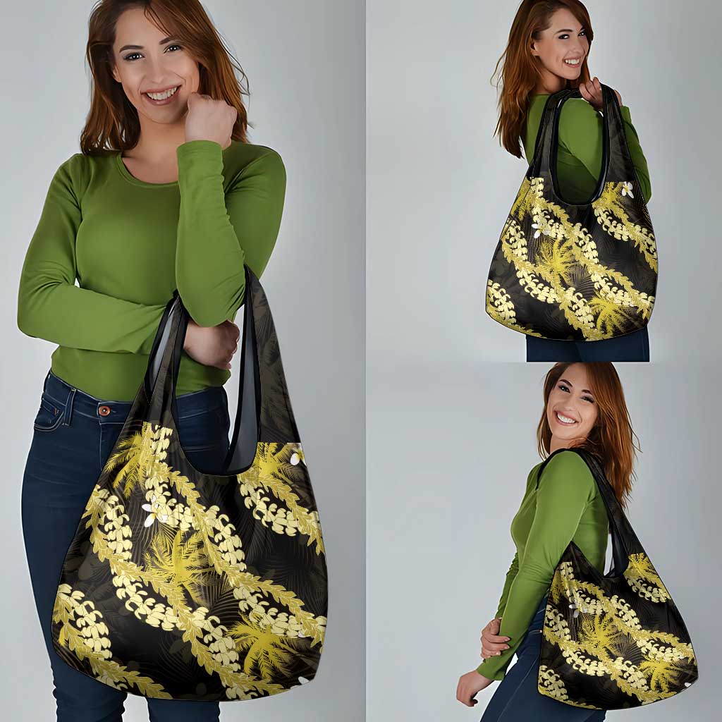 Puakenikeni Maile Lei Grocery Bag Frangipani Yellow Tropical Leaves